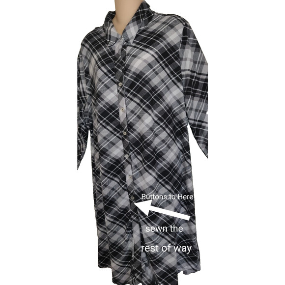 Plaid Flannel Shirt Dress BLACK & WHITE Plus Size 3X ALLISON BRITNEY Very Soft - Picture 13 of 16